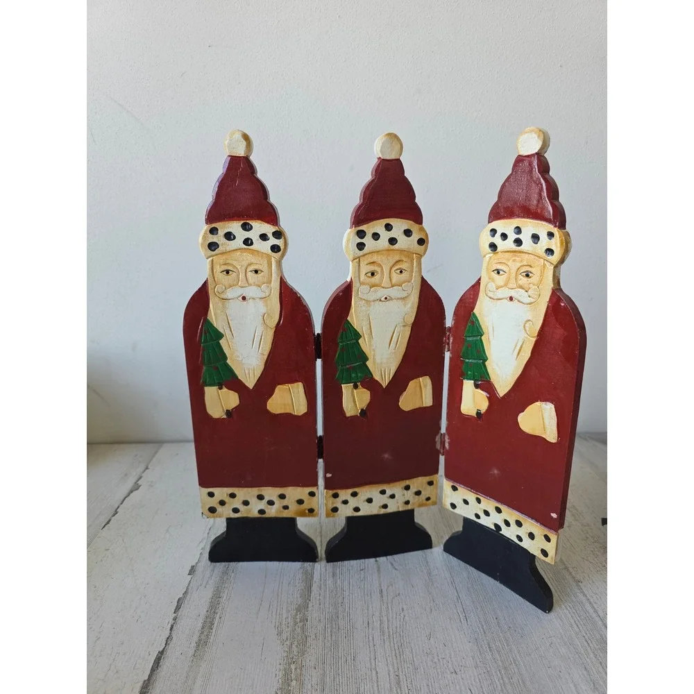 Mini wooden‎ panel folding Santa decor tree vintage style Victorian